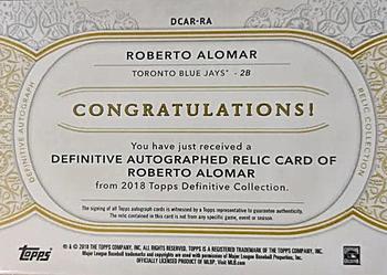 2018 Topps Definitive Collection - Definitive Autograph Relic Collection Green #DCAR-RA Roberto Alomar Back
