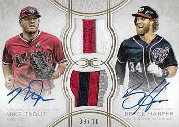 2018 Topps Definitive Collection - Dual Autograph Relic Collection #DARC-TH Bryce Harper / Mike Trout Front