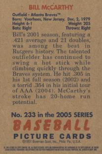 2005 Bowman Heritage - Mini #233 Bill McCarthy Back
