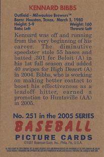 2005 Bowman Heritage - Mini #251 Kennard Bibbs Back