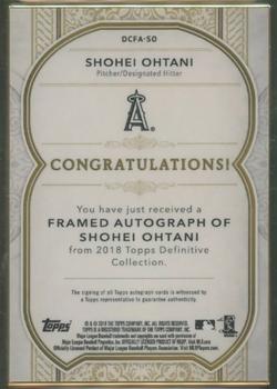 2018 Topps Definitive Collection - Framed Autograph Collection Red #DCFA-SO Shohei Ohtani Back