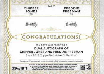 2018 Topps Definitive Collection - Dual Autograph Collection #DAC-JF Freddie Freeman / Chipper Jones Back