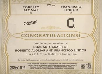 2018 Topps Definitive Collection - Dual Autograph Collection Red #DAC-AL Francisco Lindor / Roberto Alomar Back