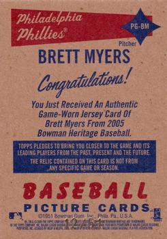 2005 Bowman Heritage - Pieces of Greatness Rainbow Relics #PG-BM Brett Myers Back