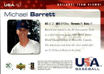 2004 Upper Deck USA 25th Anniversary #USA-10 Michael Barrett Back