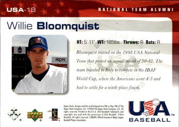 2004 Upper Deck USA 25th Anniversary #USA-18 Willie Bloomquist Back