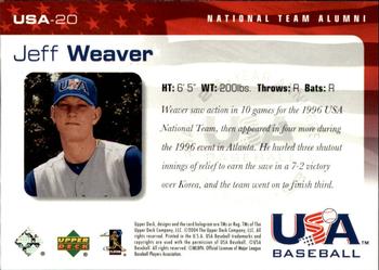 2004 Upper Deck USA 25th Anniversary #USA-20 Jeff Weaver Back