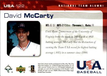 2004 Upper Deck USA 25th Anniversary #USA-122 David McCarty Back