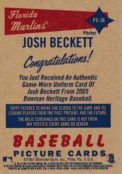 2005 Bowman Heritage - Pieces of Greatness Relics #PG-JB Josh Beckett Back