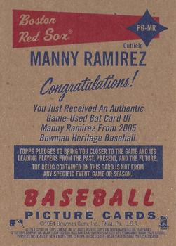 2005 Bowman Heritage - Pieces of Greatness Relics #PG-MR Manny Ramirez Back
