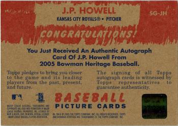 2005 Bowman Heritage - Signs of Greatness #SG-JH J.P. Howell Back