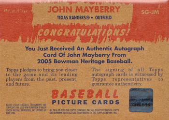 2005 Bowman Heritage - Signs of Greatness #SG-JM John Mayberry Jr. Back