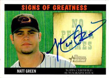 2005 Bowman Heritage - Signs of Greatness #SG-MG Matt Green Front