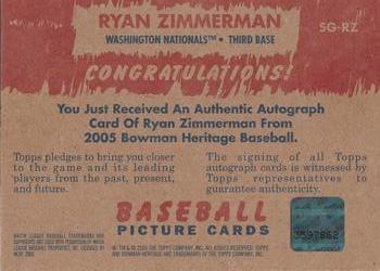 2005 Bowman Heritage - Signs of Greatness #SG-RZ Ryan Zimmerman Back