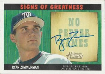 2005 Bowman Heritage - Signs of Greatness #SG-RZ Ryan Zimmerman Front