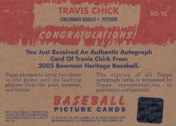 2005 Bowman Heritage - Signs of Greatness #SG-TC Travis Chick Back