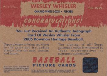 2005 Bowman Heritage - Signs of Greatness #SG-WW Wes Whisler Back