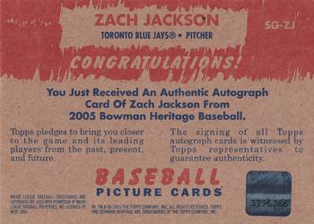 2005 Bowman Heritage - Signs of Greatness #SG-ZJ Zach Jackson Back