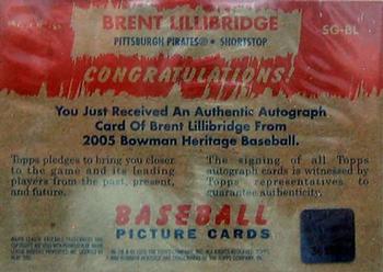 2005 Bowman Heritage - Signs of Greatness Red Ink #SG-BL Brent Lillibridge Back