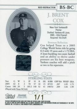 2005 Bowman Sterling - Red Refractors #BS-BC Brent Cox Back
