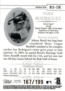 2005 Bowman Sterling - Refractors #BS-IR Ivan Rodriguez Back