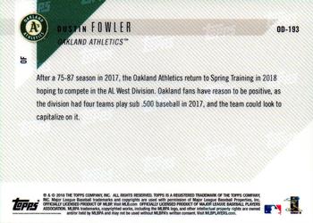2018 Topps Now Road to Opening Day Oakland Athletics #OD-193 Dustin Fowler Back