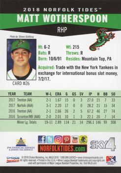 2018 Choice Norfolk Tides #26 Matt Wotherspoon Back