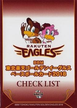 2018 BBM Tohoku Rakuten Golden Eagles #E01 Checklist Front