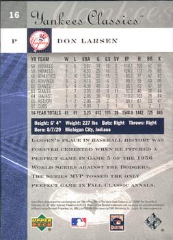 2004 Upper Deck Yankees Classics #16 Don Larsen Back