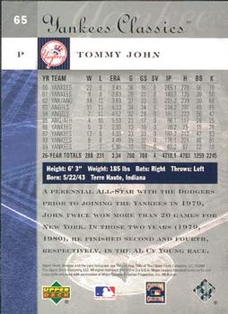 2004 Upper Deck Yankees Classics #65 Tommy John Back