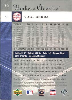 2004 Upper Deck Yankees Classics #70 Yogi Berra Back