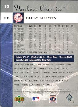 2004 Upper Deck Yankees Classics #73 Billy Martin Back