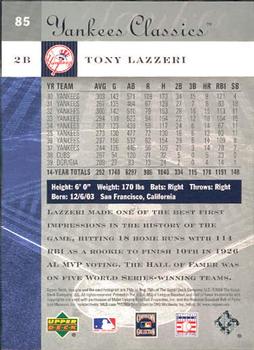 2004 Upper Deck Yankees Classics #85 Tony Lazzeri Back