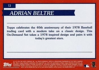 2018 Topps On-Demand Inspired By '78 #13 Adrian Beltre Back