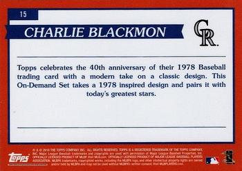 2018 Topps On-Demand Inspired By '78 #15 Charlie Blackmon Back