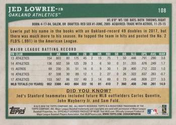 2018 Topps Big League - Gold #108 Jed Lowrie Back