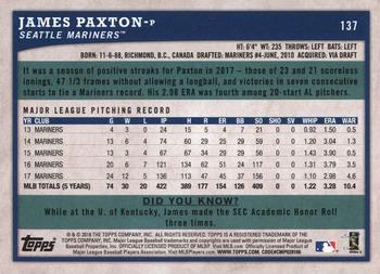 2018 Topps Big League - Gold #137 James Paxton Back
