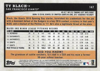 2018 Topps Big League - Gold #147 Ty Blach Back