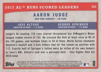 2018 Topps Big League - Gold #304 2017 AL Runs Scored Leaders (Aaron Judge / Jose Altuve / George Springer) Back