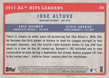 2018 Topps Big League - Gold #306 2017 AL Hits Leaders (Jose Altuve / Eric Hosmer / Elvis Andrus) Back