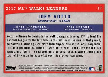 2018 Topps Big League - Gold #311 2017 NL Walks Leaders (Joey Votto / Matt Carpenter / Kris Bryant) Back