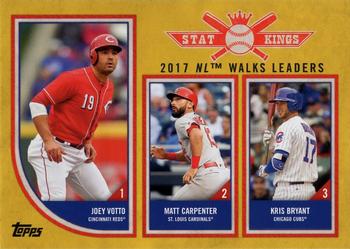 2018 Topps Big League - Gold #311 2017 NL Walks Leaders (Joey Votto / Matt Carpenter / Kris Bryant) Front