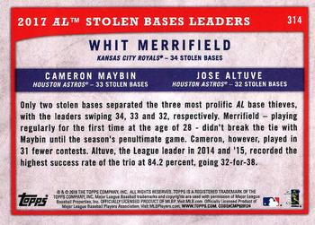 2018 Topps Big League - Gold #314 2017 AL Stolen Bases Leaders (Whit Merrifield / Cameron Maybin / Jose Altuve) Back