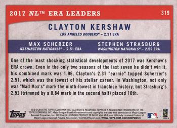 2018 Topps Big League - Gold #319 2017 NL ERA Leaders (Clayton Kershaw / Max Scherzer / Stephen Strasburg) Back