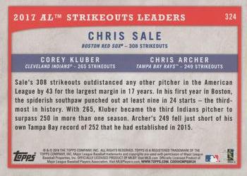 2018 Topps Big League - Gold #324 2017 AL Strikeouts Leaders (Chris Sale / Corey Kluber / Chris Archer) Back