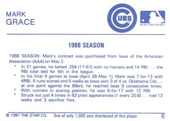 1991 Star Platinum #6 Mark Grace Back