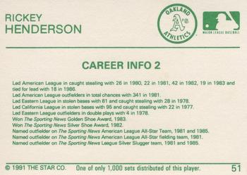 1991 Star Platinum #51 Rickey Henderson Back