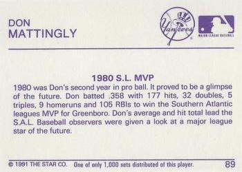 1991 Star Platinum #89 Don Mattingly Back