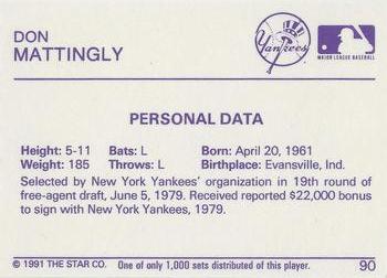 1991 Star Platinum #90 Don Mattingly Back