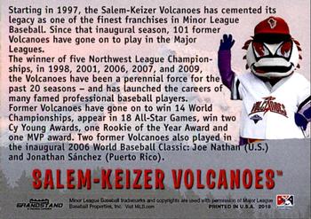 2018 Grandstand Salem-Keizer Volcanoes 20 Years of Success #NNO Salem-Keizer Volcanoes Back
